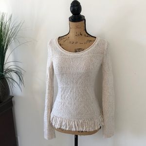 Anthropologie Moth Ivory fringed sweater